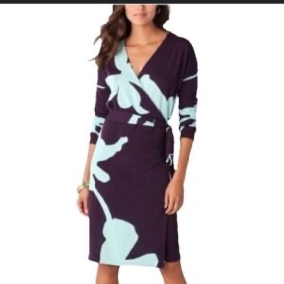 Diane Von Furstenberg Kinaya wrap dress V Neck Long sleeve knit floral fall S - Picture 3 of 9